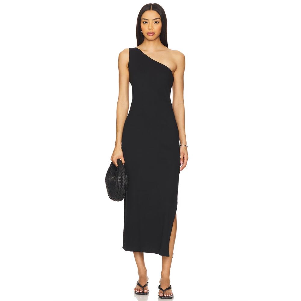 Seafolly One Shoulder Jersey Midi Dress Black Minimalist Size XL NWT Resortwear